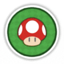 a red mushroom with a white circle on it is in a green circle .