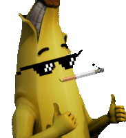 a cartoon banana wearing sunglasses and smoking a cigarette