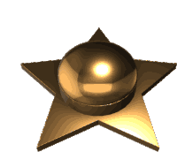 a gold star with a sphere in the center