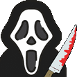 a cartoon of scream holding a bloody knife .