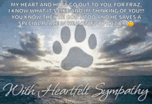 a heartfelt sympathy card with a paw print on it