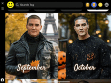 a facebook page with a picture of a man in a leather jacket and a picture of a man in an october sweater