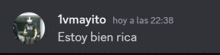 a screenshot of a message from 1vmayito that says " estoy bien rica "