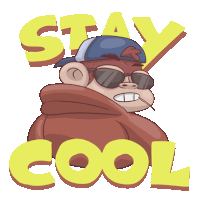 a cartoon of a man wearing sunglasses and a hat with the words stay cool behind him