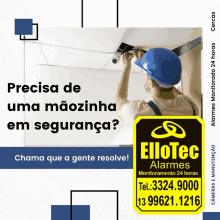 an advertisement for ellotec alarmes shows a man installing a camera on a ceiling