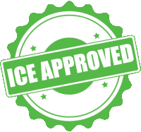 a green stamp that says ice approved in white letters