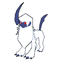 a cartoon drawing of a white monster with blue horns and red eyes .