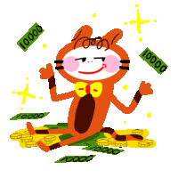 a cartoon cat is sitting on a pile of money surrounded by 10000 dollar bills