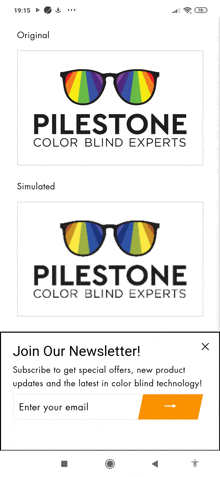 an advertisement for pilestone color blind experts on a cell phone