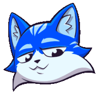 a cartoon drawing of a blue and white cat with a smirk on its face