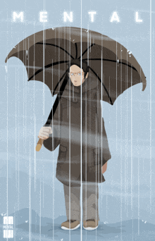 a cartoon of a person holding an umbrella with the word mental written on the bottom