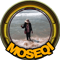 a picture of a woman standing in the water with the word moseq