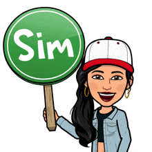 a woman holding a green sign that says sim