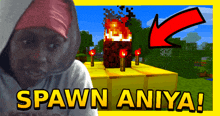 a man in a hoodie is standing in front of a minecraft scene that says spawn aniya