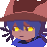 a pixel art drawing of a person with blue hair and yellow eyes