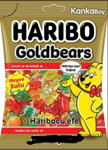 a bag of haribo goldbears candy with a yellow bear on the front