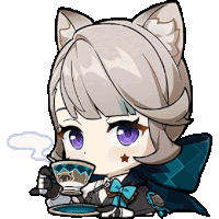 a cartoon girl with cat ears is drinking a cup of coffee .