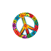 a peace sign with colorful flowers around it on a white background