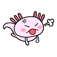 a cartoon axolotl with an angry face and smoke coming out of it 's mouth .