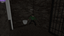 a screenshot of a video game shows a man in a green shirt standing in a dark room