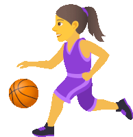 a female basketball player in a purple uniform is dribbling the ball