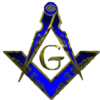 a blue and gold masonic symbol with the letter g on it