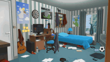 a bedroom with a poster on the wall that says crawling gear