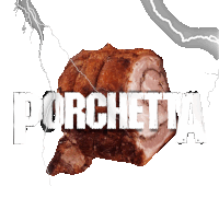 a piece of meat with the word porchetta written on it