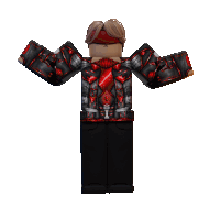 a roblox character with a red tie and a black jacket