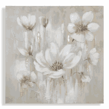 a painting of white and gold flowers on a beige background