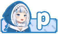 a picture of a girl with a shark hood and the letter p behind her