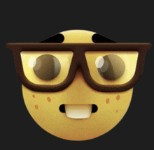 a cartoon smiley face with glasses and a surprised look on its face