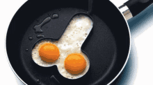 two eggs are being cooked in a frying pan in the shape of a penis .