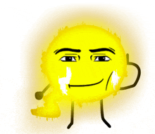 a cartoon drawing of a sun with a face and arms and legs