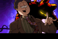 a cartoon of a man in a suit and tie giving a peace sign