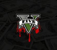 a logo for grand theft auto 5 is surrounded by money