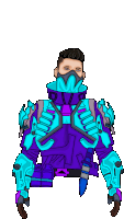 a drawing of a man wearing a purple and blue armor