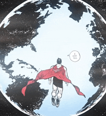 a comic book illustration of superman flying over the earth