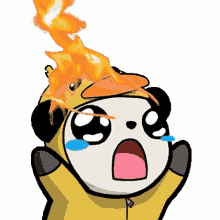 a cartoon of a panda with a fire coming out of his head