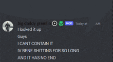 a screenshot of a discord conversation with big daddy gremlin