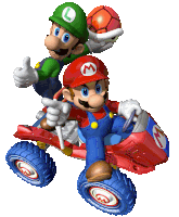 a cartoon of mario and luigi riding a four wheeler