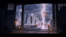 a painting of a lightning storm in a room