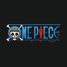 a one piece logo with a skull and crossbones and a rope