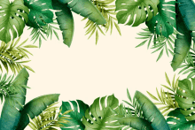 tropical leaves on a white background with a white border