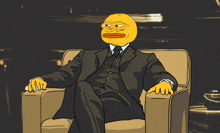 a man in a suit and tie sits in a chair