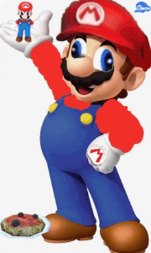 a picture of mario holding a small mario figure