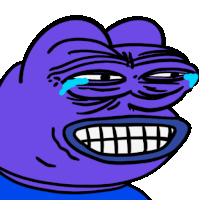 a cartoon of a purple frog with tears on his eyes