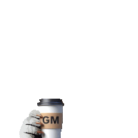 a white cup with a brown gm sleeve