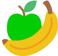 a green apple sits on top of a banana