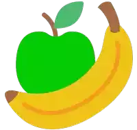 a green apple sits on top of a banana